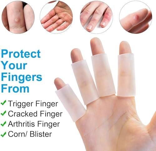 Sumifun Finger Sleeves, 20PCS Gel Thumb Finger Tubes for Arthritis, Trigger Finger Pain, Silicone Fingers Protector for Golf, Basketball, Golf, Rugby, Cracked Finger - color: Clear