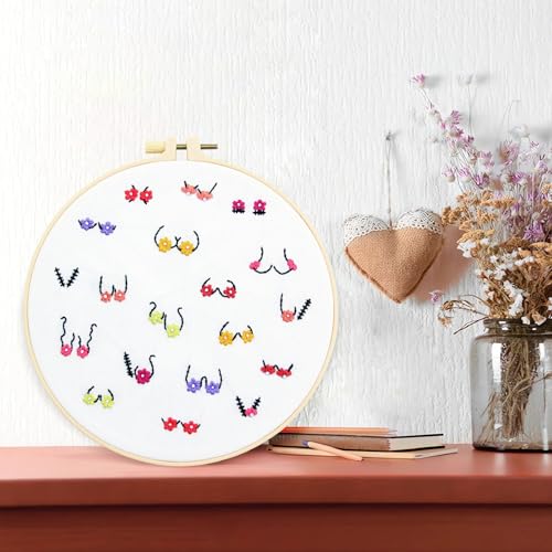 Crafmanoe Flowers Embroidery Kits for Beginners Adults, Hand Embroidery Starters Kits, Stamped Cross Stitch Kits DIY Needlepoint Kits for Beginners Adults, Embroidery Hoop, Thread and Video Tutorial - color: H2081