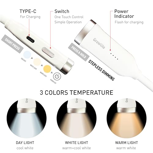 Neck Reading Light, 3 Color & Brightness Adjustable Book Light for Reading in Bed, Hands-Free, Lightweight, USB C Rechargeable, Eye-Caring, Perfect for Crafts, Camping, Kids & Adults (white) - color: White