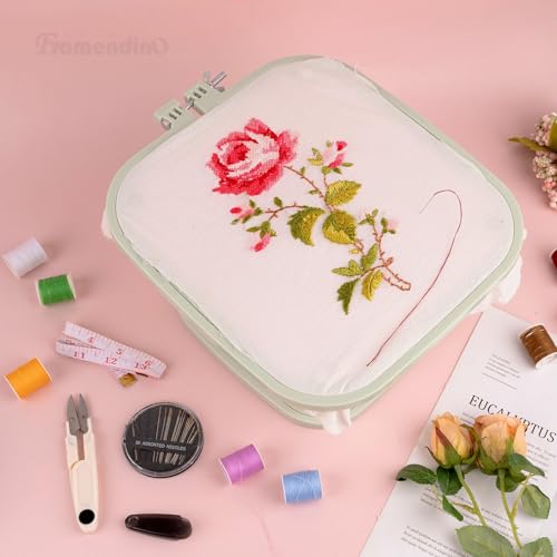 Framendino, Double Layer Embroidery Stand Hoops Frame for Sewing Craft Projects Green - color: Green