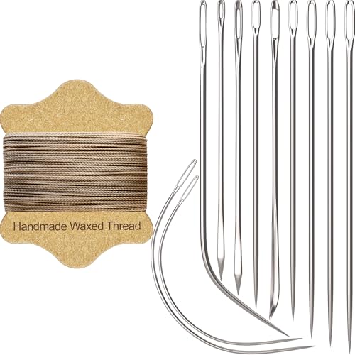 VONEEDL Upholstery Repair Kit: Waxed Sewing Thread (Khaki Color) & Heavy Duty Needles (11 PCS) for Leather, Canvas & Quilting Thread - color: Khaki