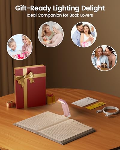 Glocusent Eye-Caring 12 LED Book Light, Compact Rechargeable Reading Light - color: Pink