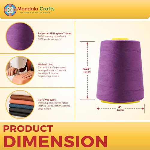 Mandala Crafts 20S/2 Mulberry Polyester 4 Pack of Serger Threads Cones - color: Mulberry, size: Pack of 4 20S/2 24000 YDs