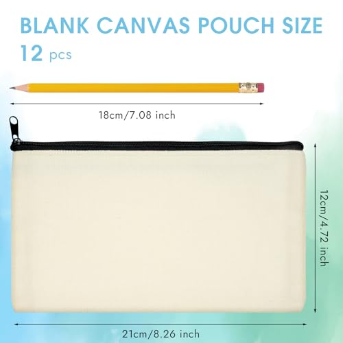 12 Pack Blank Canvas Pencil Pouches Bulk, Sublimation Zipper Bags for DIY