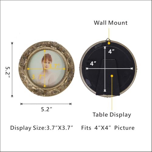 Vintage Small Picture Frame 4x4,Antique Ornate Round Photo Frame with Glass Front,Retro Home Decor Art Gallery (Bronze) - color: Bronze