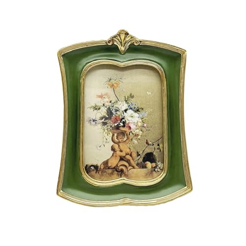 Vintage Picture Frame 2.5x3.5 Antique Ornate Photo Frame Tabletop and Wall Hanging, Decorative Retro Design Home Decor, Old-Fashioned Photo Gallery, Art, Green - color: Green, size: 2.5x3.5