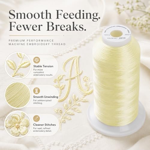 Simthread Embroidery Machine Thread 5000M 40WT Polyester, Cream Brown 010 - color: CreamBrown010