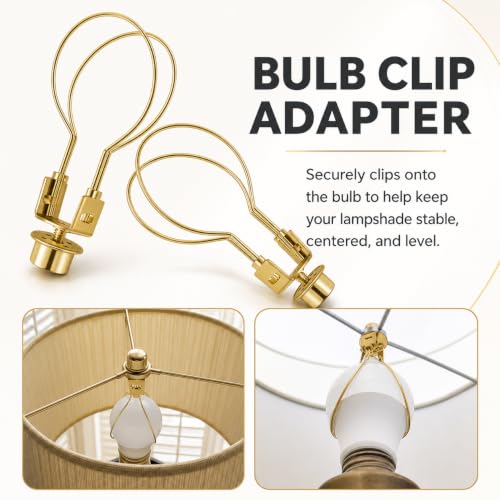 Creative Hobbies® Lamp Shade Light Bulb Clip Adapter Clip on with Shade Attaching Finial Top, Gold Color | 2 Pack - color: Gold