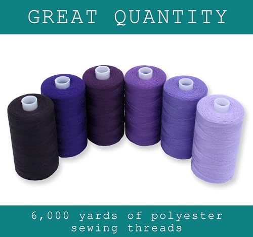 BlesSew Sewing Thread in Purple Color Tones – 6 Spools of Polyester Thread for Sewing Machine for Beginners, Hand Stitching & Quilting - 1000 yds per Spool - color: Purple