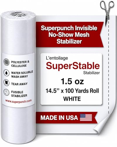 Superpunch No Show Mesh Stabilizer, 1.5 oz, White, 14.5 in x 100 yd - color: White, size: 14.5 inch x 100 yard roll