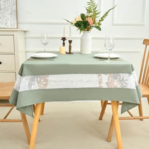 Polyester Fabric Tablecloth with Exquisite Embroidery Sheer Border-Waterproof/Wrinkle Resistant-for Dining,Indoor&Outdoor,Wedding,Holiday,Sage Green,Square 70x70Inch - color: Sage Green, size: 70" x 70" (Square)