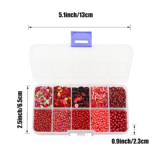 10 Color Small Assorted Glass Seed Beads, Loose Sequins(Red) - color: Red