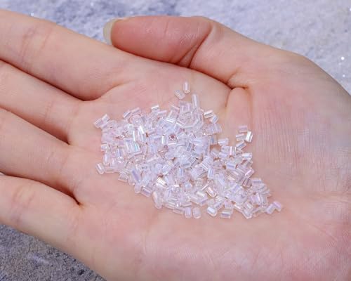 Glass Bugle Tube Mini Seed Beads 1400Pcs/30g 2 * 3mm Small Craft Loose Spacer Beads for DIY Bracelets Necklace Earring Jewelry Making (White) - color: White