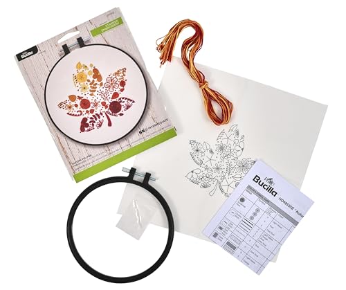 Bucilla, Stamped Embroidery Kit, Autumn Foliage, Includes 6" Hoop, Floss, Needle, and Instructions