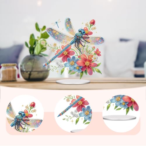 POETRYDRAW Diamond Art Ornament Desktop Kit Dragonfly, Stand Up Diamonds Painting Ornament for Adults, 5D DIY Special Diamond Gem Craft Tabletop Placement Board Kit - color: Dragonfly