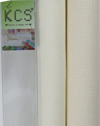 KCS 2 pc of 15" x 18"(38cmx45cm) 16 Count Cross Stitch Cotton Aida Cloth Needlework Fabric Box (Antique White+Cream, 16CT) - color: Antique White+cream, size: 16CT