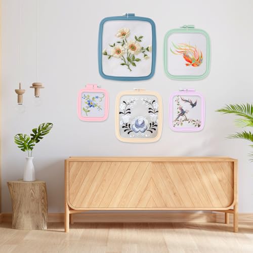 QWORK Square Embroidery Hoops - 5 Sizes, ABS Plastic, Adjustable Screw, 5 Pieces for DIY Embroidery Craft