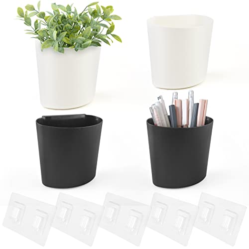 4 Pack Wall Caddy Pen Holders, White & Black Pencil Cups Storage Organizer - color: White & Black