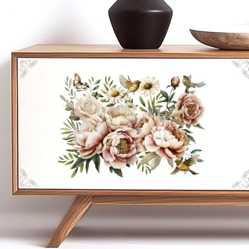 3 Sheets Vintage Flower and Bird Rub on Transfers for Crafts and Furniture 12×6inch Floral Peony Rose Furniture Transfer Stickers for Wood Furniture Cabinet Dressers Home Decor - style: Vintage Flower and Bird
