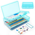 Double Layer Plastic Clear Hard Pencil Cases Box with Personalized sticker - color: Light Blue-Stickers