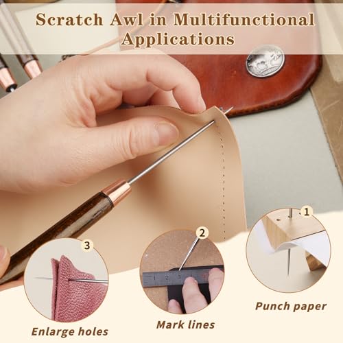 ZXIIXZ 6 Pcs Scratch Awls with Wooden Handle Leather Stitching Sewing Awl - color: 6 Pcs Wooden Brown