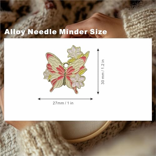 2 Pcs Needle Minder,Flowers and Butterfly Design for Cross Stitch, Enamel and Magnetic Sewing, Embroidery and Needlework Accessories