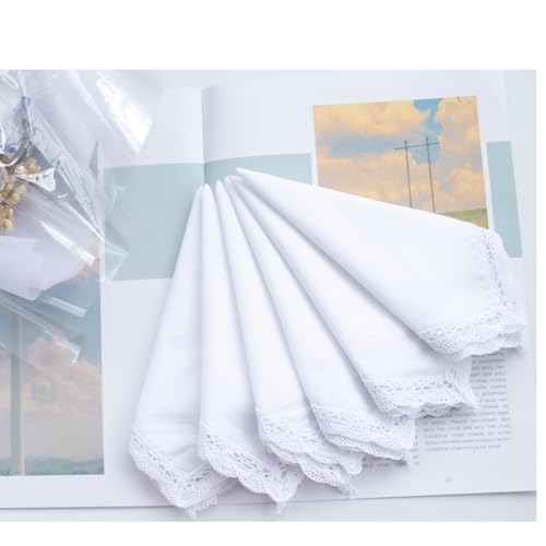 6 Pack of Ladies Embroidery Cotton Handkerchiefs Lace Wedding Hankies - color: C