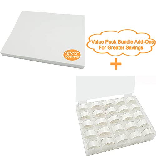 New brothread Tear Away Machine Embroidery Stabilizer Backing 10"x12" - 100 Precut Sheets & New brothread 25pcs White 70D/2 (60WT) Prewound Bobbin Thread Plastic Size A