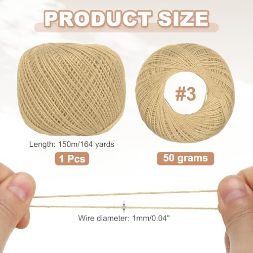 MECCANIXITY Crochet Thread Pearl Cotton Size 3 Khaki Pearl 164 Yards for Crocheting Tatting Knitting Embroidery Sewing - color: Khaki