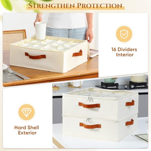 Foyego Cup and Mug Storage Box, Beige, 2 Pack - color: Beige, size: 15.7"L x 15.7"W x 6"H-2 Pack