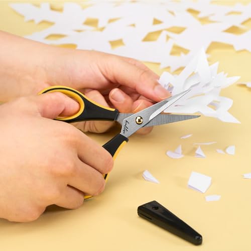 Beaditive Precision Craft Scissors - Stainless Steel Blades With Safety Cap - Ultra Sharp Tip & Non-Slip TPR Handles - For Adult & Kid Paper Crafting, Scrapbooking, Home, Office, and School Use - style: Yellow