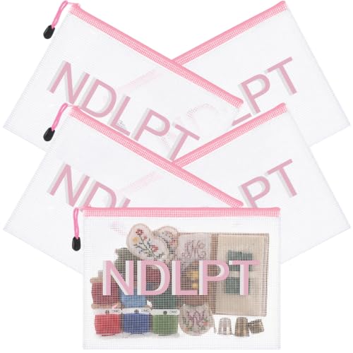 Sabary 5 Pcs Needlepoint Project Bag Clear Mesh Zipper Pouch, Pink - color: Pink