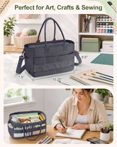 Marscamd Craft Organizer Tote Bag, Art Supply Caddy, Gray - color: Gray