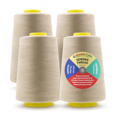 Mandala Crafts 40S/2 Cream Polyester 4 Pack of Serger Threads Cones - color: Cream, size: Pack of 4 40S/2 24000 YDs