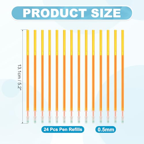 PATIKIL 24 Pcs Erasable Gel Pens Refills, 0.5mm Heat Erasable Pens Refills for Fabric Disappearing Ink Fabric Marking Pen for Sewing Quilting Writing, Orange Ink - color: Orange