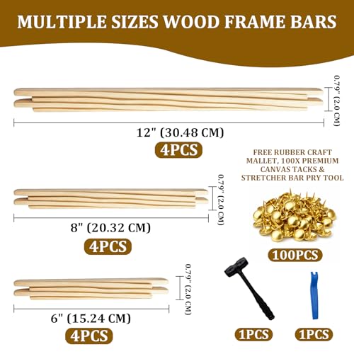 Needlepoint Stretcher Bars Kit, 12pcs 6 Sizes with Mallet & Pry Tool