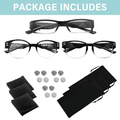 3Pack Reading Glasses with Light and Magnifier Bright Led Readers with Lights Blue Light Blocking Lighted Eye Glasses - color: Style 2