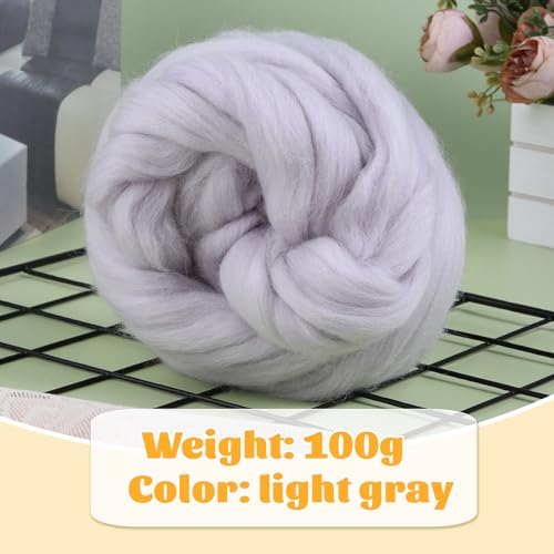 3.53oz Needle Felting Wool Roving for Needle Felting Grey Felting Wool - color: grey
