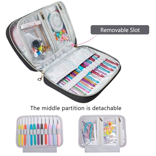 MYBAGZING Crochet Hook Case, Quilted Organizer for Crochet Hooks up to 8" - color: Black