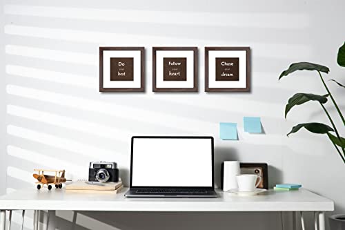 8x8 Picture Frame Set of 3 with Real Glass for Pictures 5x5 with Mat or 8x8 Without Mat, Wall Mounting or Tabletop display Photo Frames in Walnut - color: Walnut, size: 8x8(set of 3)