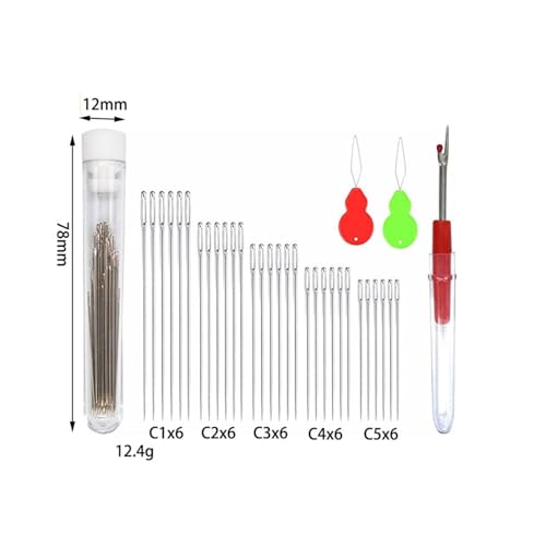 CJESLNA 25 PCS Large Eye Large gage Needles for Hand Sewing with 2 Needle Threaders, Assorted Sizes, Embroidery Needles for Hand Sewing, Big Eye Knitting Needles Sewing Tools with Clear Bottle, 5