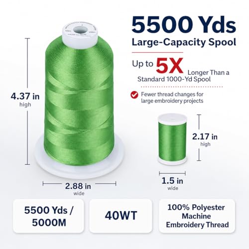 Simthread 5500Yds Embroidery Thread, 5000M High-Yardage 40WT 100% Polyester Thread – 170+ Vivid Colors, High-Speed Rated – Compatible with Brother, Singer, Janome & More - Christmas Green S039 - color: ChristmasGreenS039