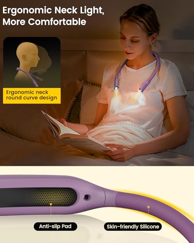 Glocusent Neck Book Light, Rechargeable Neck Lights for Crafts Reading - color: Purple