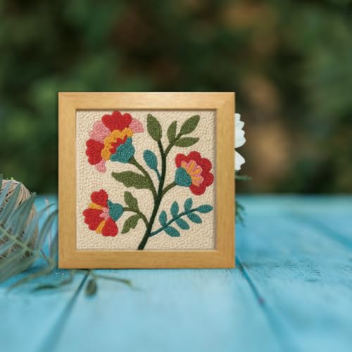 FREEBLOSS DIY Flowers Punch Needle Kit for Beginners Embroidery Punch Needle Starter Craft Set with Instructions Frame Embroidery Kit for Adults Gift Decoration,9.4x9.4inch - color: Multicolor