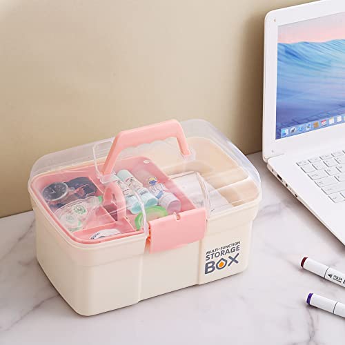Kinsorcai 11'' Plastic Storage Box with Removable Tray, Multipurpose Organizer for Sewing, Art & Craft, Cosmetic (White) - color: white