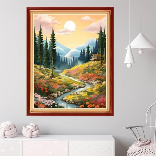 Dooxvey Cross Stitch Kit for Adults Beginners - Stamped Needlepoint Embroidery Kit, 11CT Pattern, Sunrise Forest Theme, 16x20 Inch - color: Artpattern45