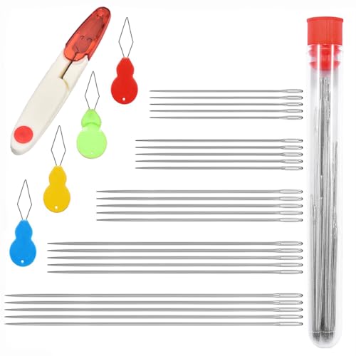 BelroseHom 30 PCS Large Eye Needles for Hand Sewing Crafts with Scissors,Embroidery Needles for Hand Sewing, Crafting, Mending, and DIY Projects, 5 Assorted Sizes - style: Basic（31 Pack）