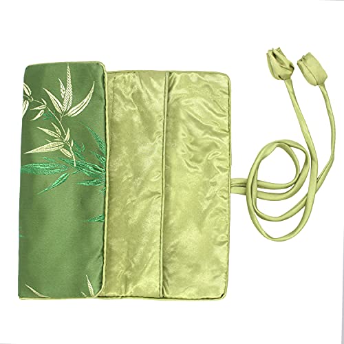 SmilerSmile Jewelry Travel Bag Embroidery Travel Jewelry Organizer with Tie Close Embroidered Flower Jewelry Roll for Women Girls (Bamboo Green) - color: Bamboo Green