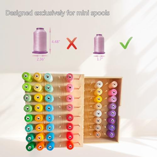 108-Spool Pine Wood Thread Holder with Side Drawer