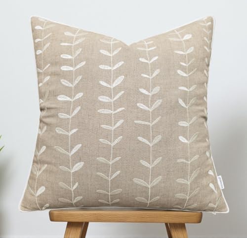 VAGMINE Embroidered Vine Leaf 18x18 Throw Pillow Cover, Natural - color: Natural-lollipop, size: 18" x 18" (Pack of 1)